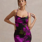 Women's Floral Print Cross Shoulder Strap Backless Slim Fit Inner Dress