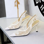 Women's Sequin Lace Mesh Stiletto Sandals