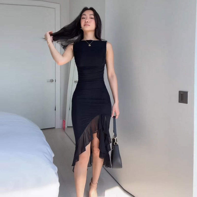 Black Sleeveless Ruffle Dress