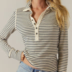 Retro Striped Knit Polo Top