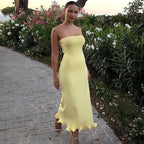 Women's Solid Color Sexy Tube Top Sleeveless Long Slim Fit Big Wave Dress Women