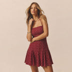 Women's Wine-Red Polka-Dot Mini Dress