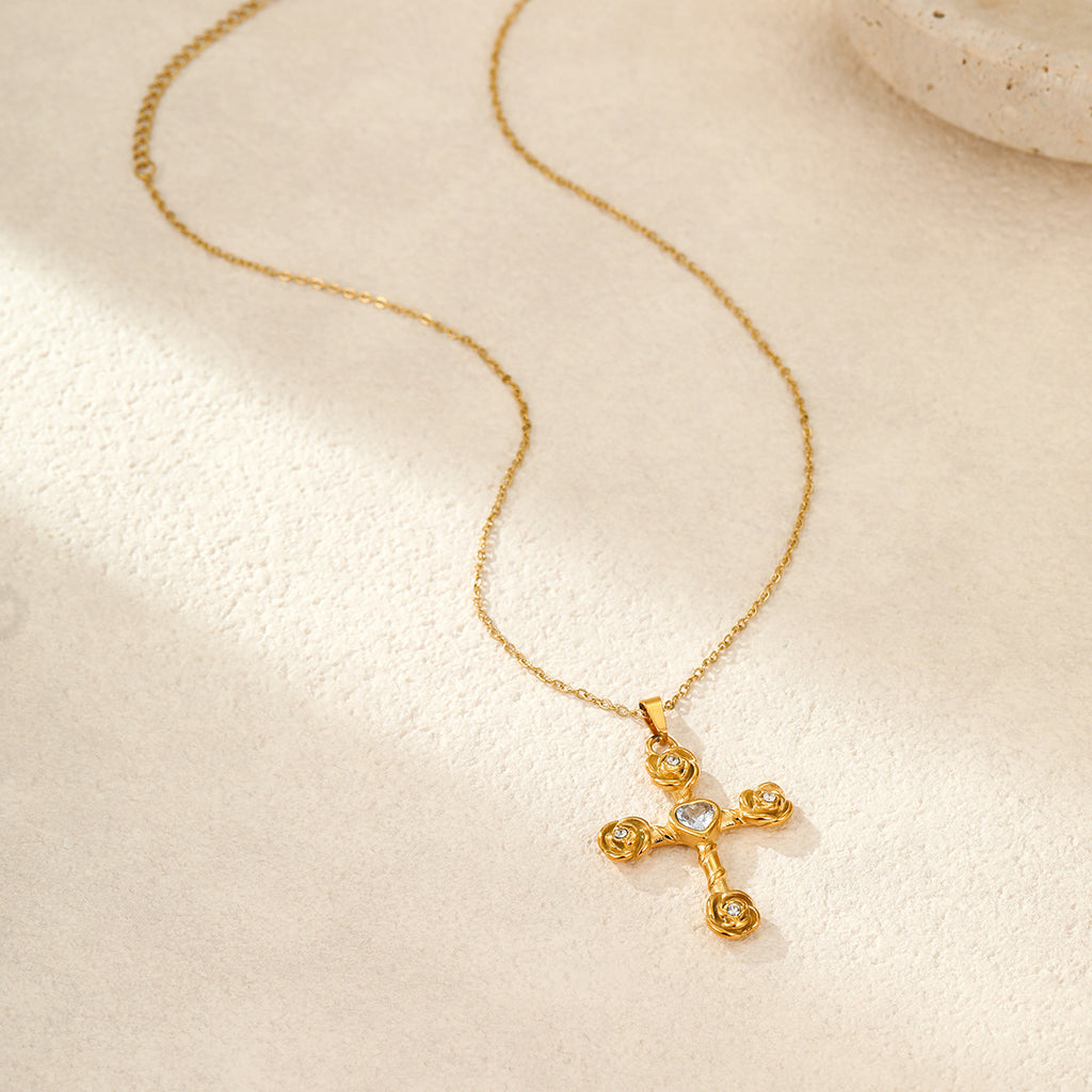 Women's Rose Cross Stainless Steel Necklace