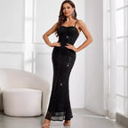 Black Backless Sequin Cami Maxi Dress