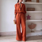 Solid Color Shirt Pocket Trousers Casual Lace-Up Two Piece Sets