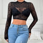 Women's Floral Lace Mock-Neck Long Sleeve Top