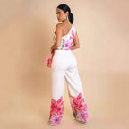 Women's Elegant Office Stretch Wide Leg Pants Shoulder Two Piece Set