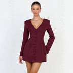 Women's Tailored V-Neck Blazer Dress