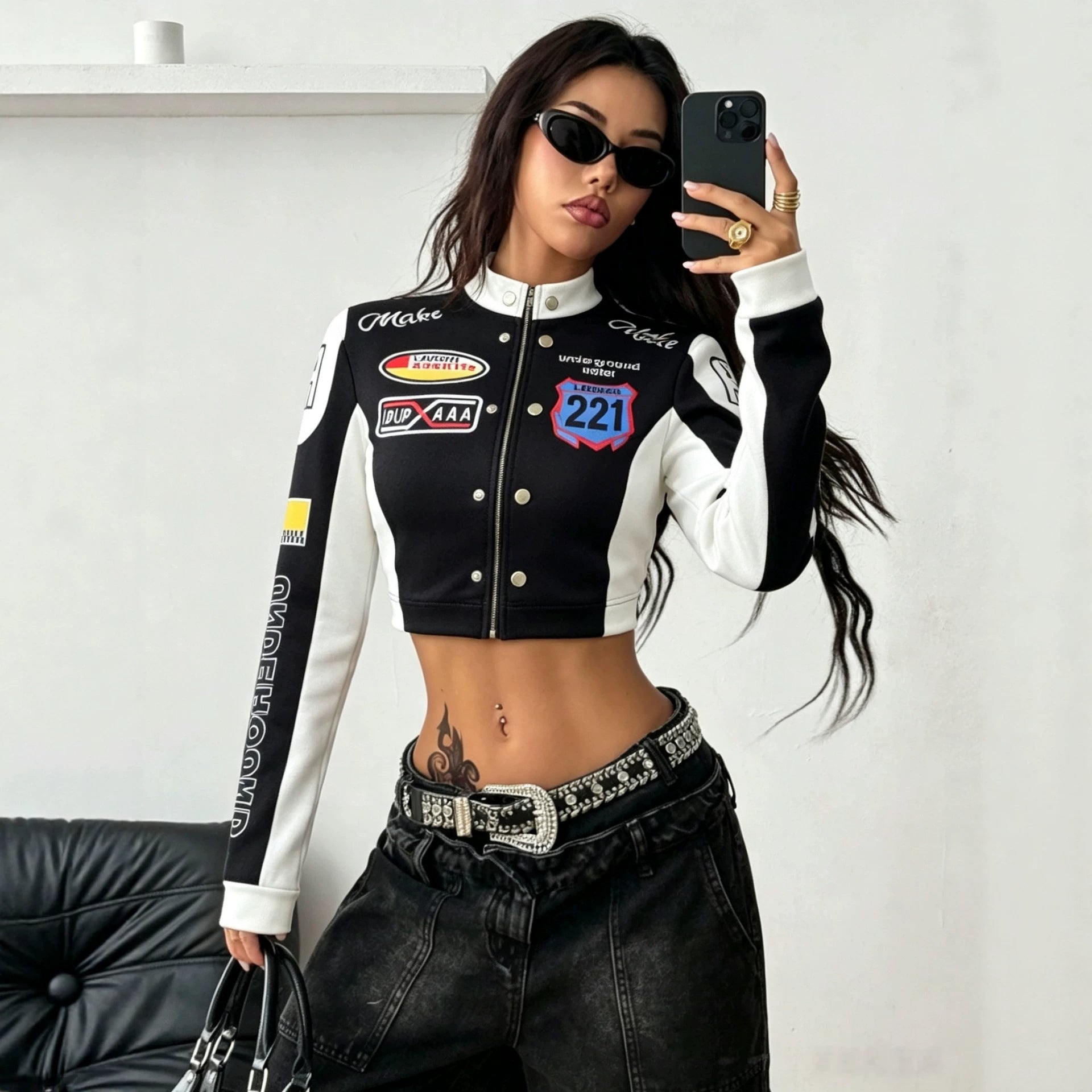 Celebrity Motorcycle Varsity Jacket Women Casual Jacket
