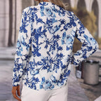 Women's Long Sleeve Retro Floral Print Pullover Office Chiffon Shirt