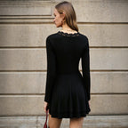 Women's V-Neck Lace Long-Sleeve A-Line Dress