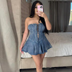 Women's Strapless Ruffle Denim Mini Dress