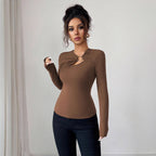 Women’s Coffee Asymmetric Cutout Long Sleeve Top