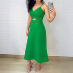 Women's Solid-color Cutout Sling Dress