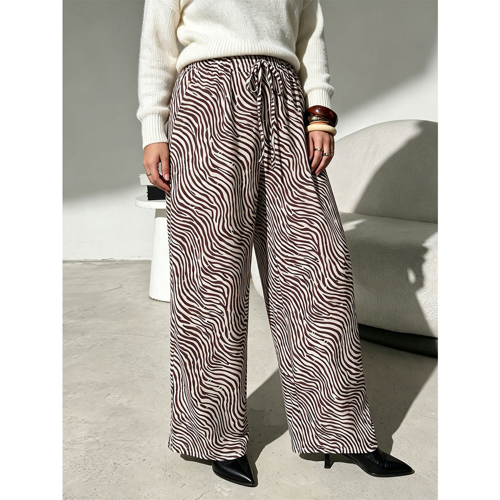Women's Plus-Size Striped Lace-Up Straight-Leg Pants