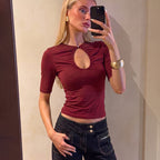 Women's Women Clothing Autumn Sexy Water Drop Collar Button Solid Color Long Sleeved Top Women