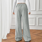 Autumn Winter Korean Idle Contrast Color Binding High Waist Wide Leg Sweatpants for Women