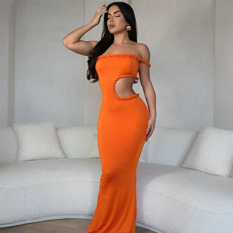 Off Neck Hollow Out Cutout Out Cropped Hip Dress