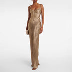 Women's Pleated Gilding Lace Up Party Split Dress