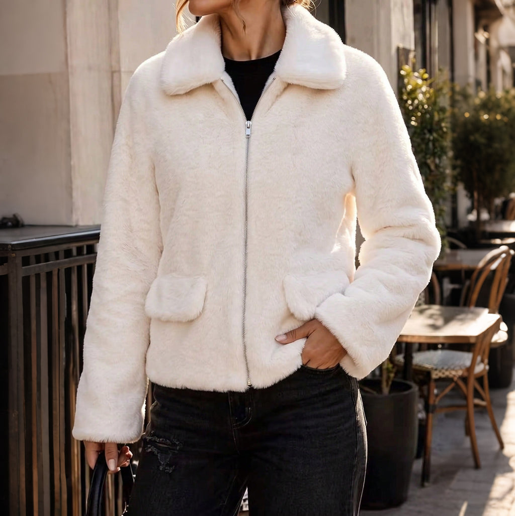 Women's Polo-Collar Zip-Up Jacket With Pockets
