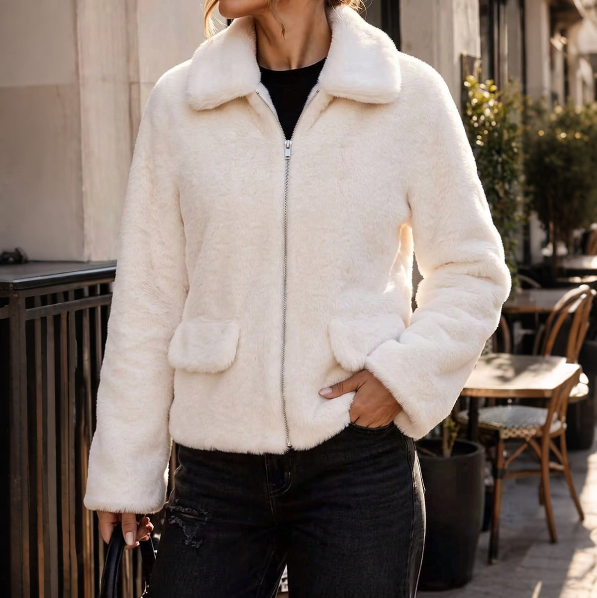 Women's Polo-Collar Zip-Up Jacket With Pockets