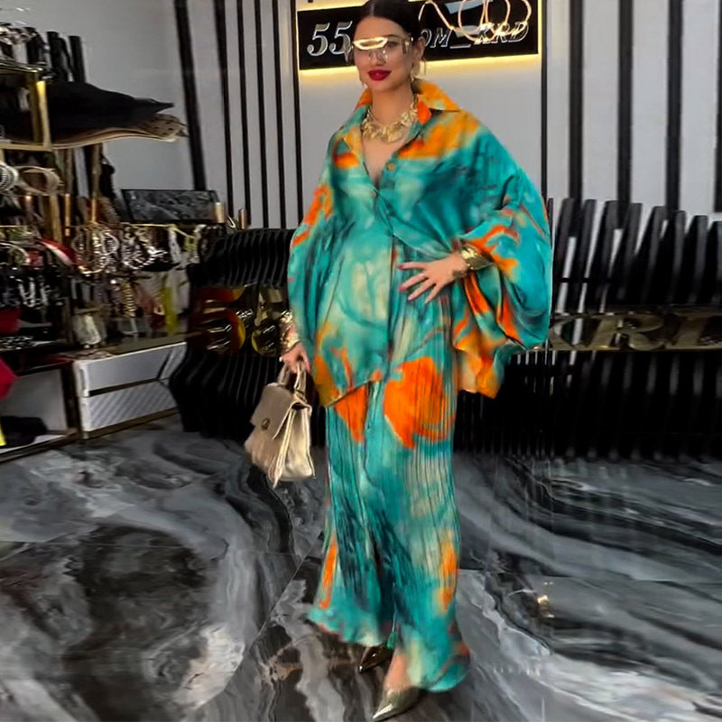 Printed Top & Wide-Leg Pants Two-Piece Set