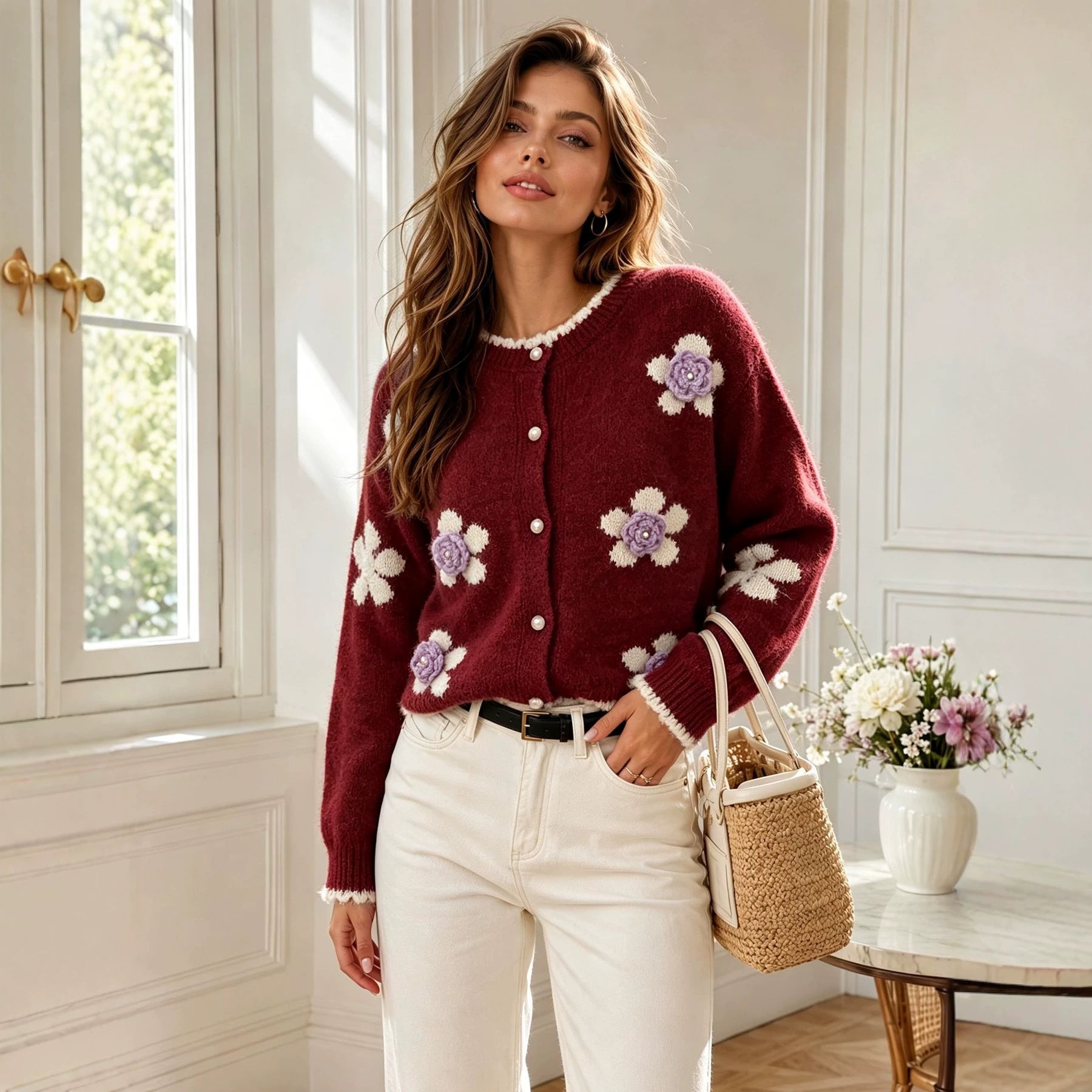 Women's Floral Embroidered Knit Cardigan