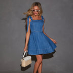 Women's Spring Summer Office Suspenders Denim Dress