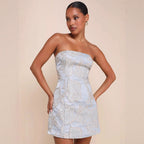 Women's Strapless Floral Embroidered Mini Dress