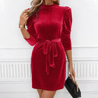 Women’s Velvet Lace-Up Waist Mini Dress