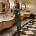 Flocking Backless Sling Maxi Dress Autumn Printed Slim Fit Hip