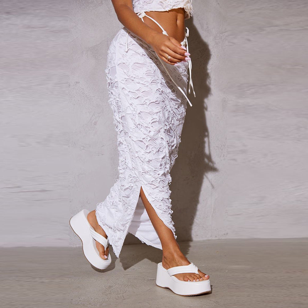 Women's Double Layer Cutout Ripped Coordinated Two-Piece Set