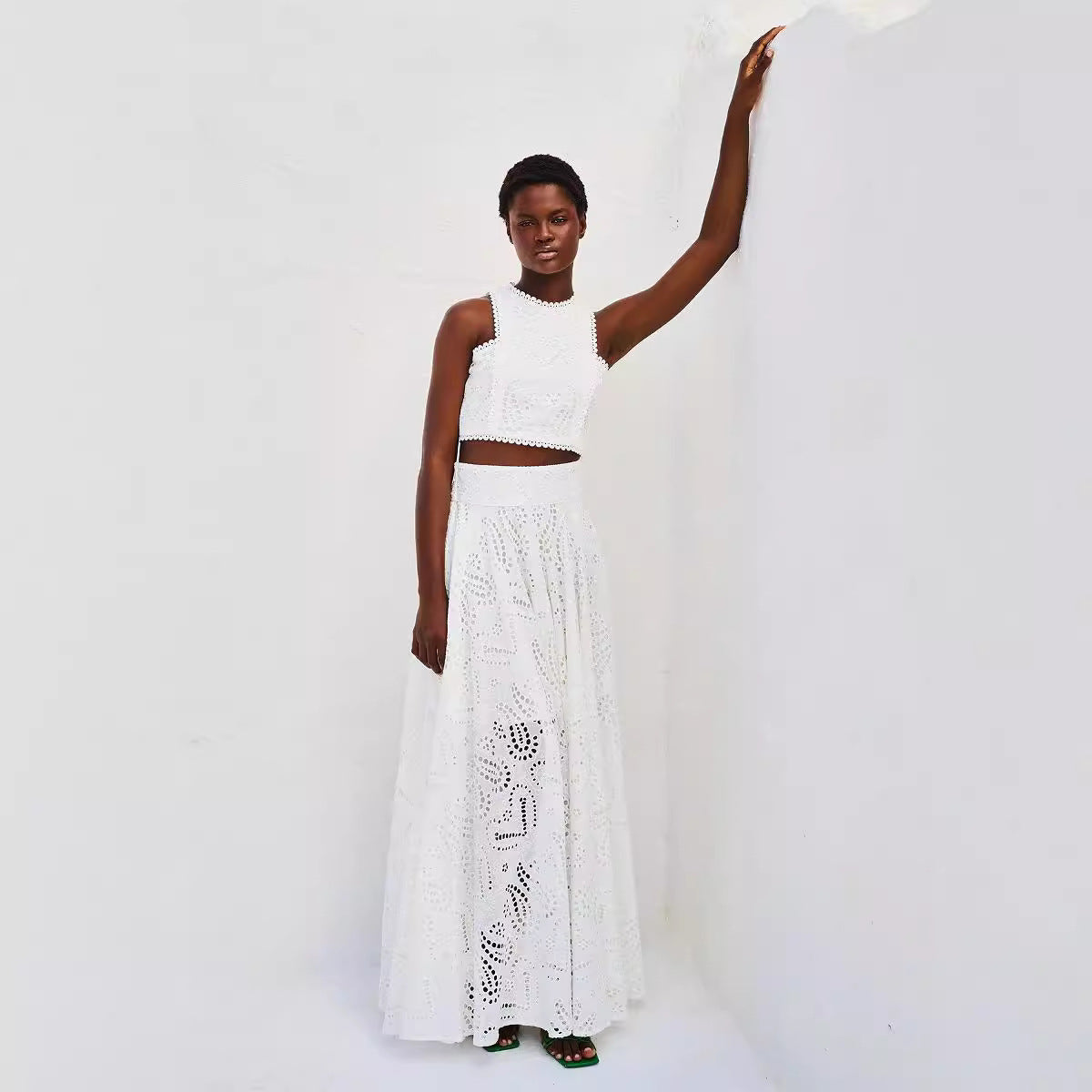 Women's Sleeveless Long Skirt Pocket Set Vacation Loose Two Piece Set '