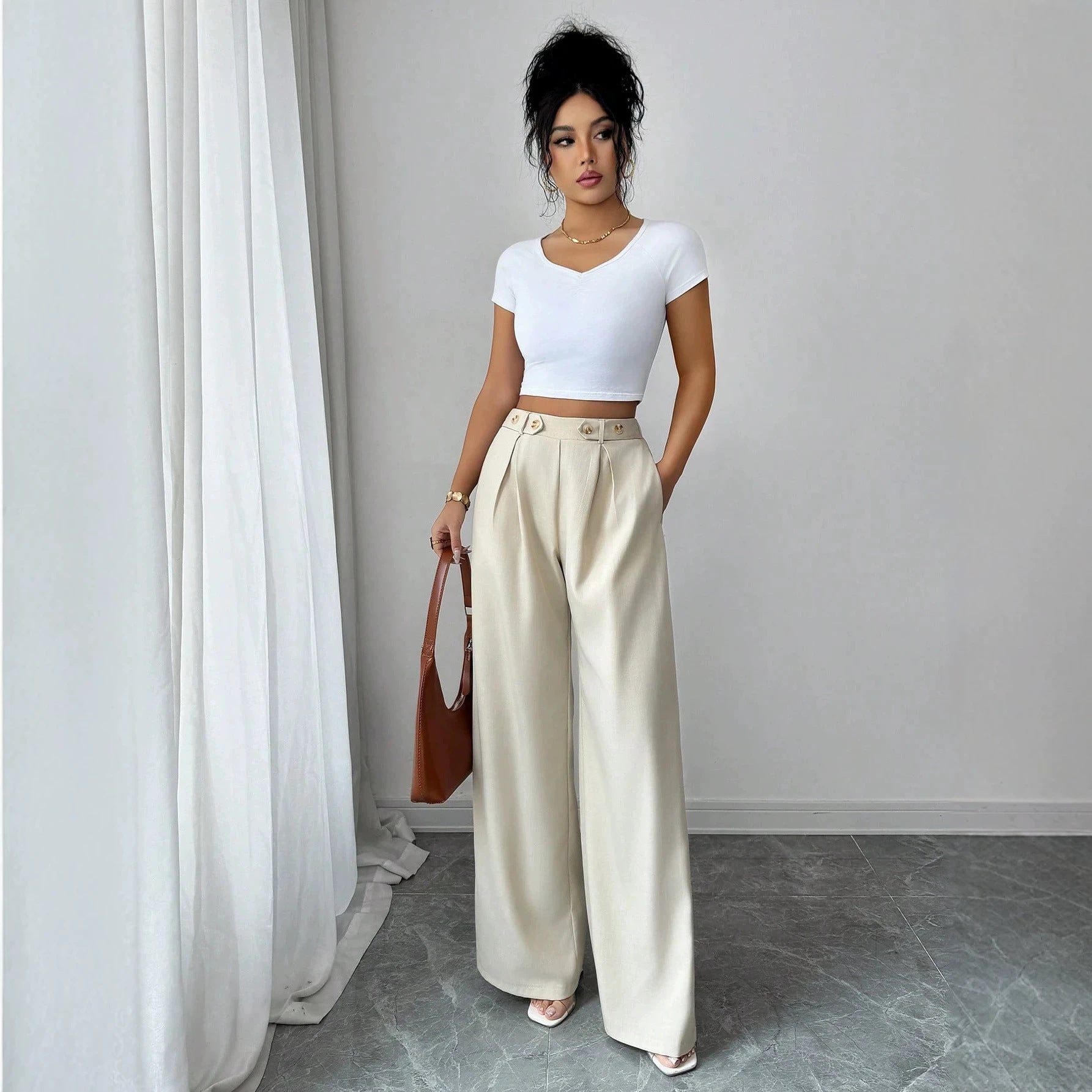 Slimming Elegant Pants WL Straight Pants, HW Drooping