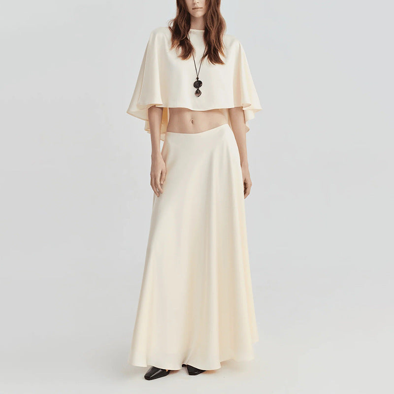 Women’s Cape-Sleeve High-Waist Two-Piece Skirt Set