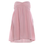 Pink strapless summer dress (back view) with gathered top and flared pleated skirt