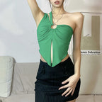 Spring Women Sexy Solid Color One-Shoulder Navel-Exposed Vest For Women Bandana