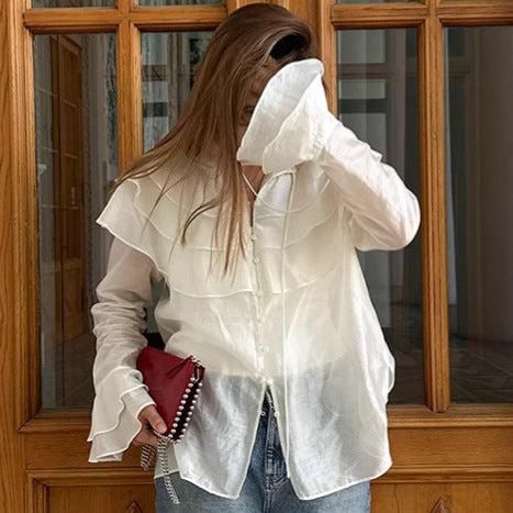 Women's French Ruffle Bell Sleeve Blouse