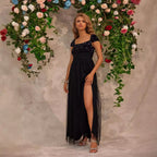 Women's Sequin Lace Square Neck Evening Maxi Dress