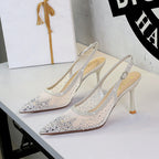 Pointed Mesh Rhinestone Stiletto Sandals