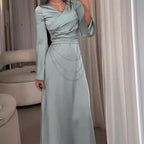 Women's Blue Chain Rhinestone A-Line Maxi Dress