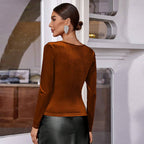 Women's Women's French Elegant Korean Velvet T Shirt Square Collar