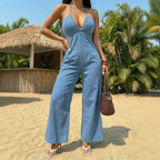Casual Vacation Women Denim Overalls Jumpsuits
