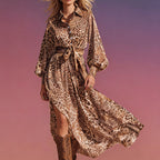 Women's Long Sleeve Leopard Print Maxi Dress