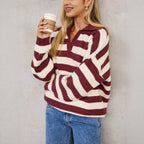 Women's Striped Polo Knit Sweater