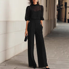 Women Summer Slimming Printed Short Sleeved Wide Leg Pants Three Piece Set