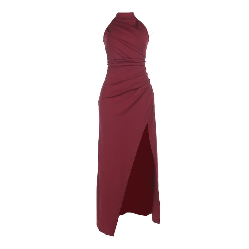 Women's Halter Backless Tie Split Evening Dress