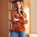 Retro Velvet Polo Collar Long Sleeve Shirt