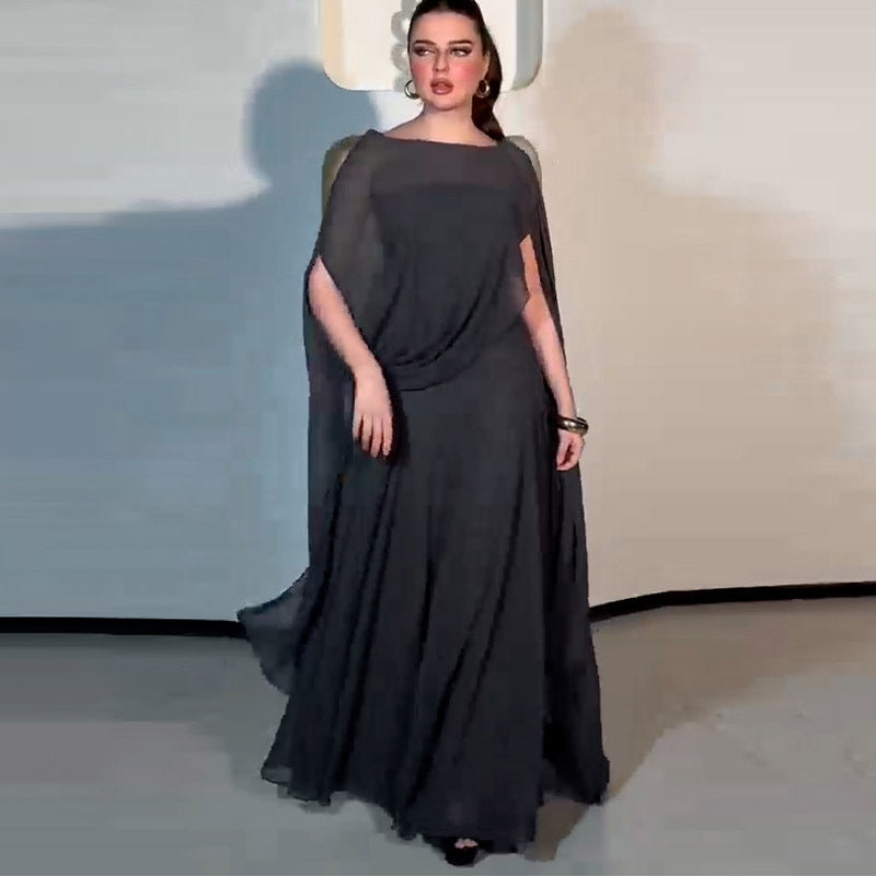 French Bandeau One-Shoulder Waist A-Line Two Piece Dress