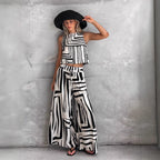 Women's Summer Several Printed Casual Loose Vest Wide Leg Straight